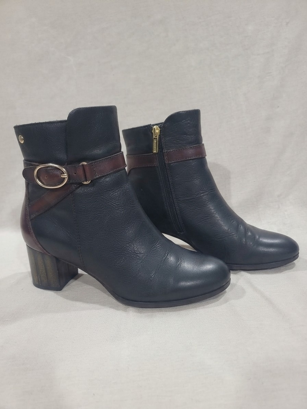 Pikolinos Black Leather Buckle Ankle Booties Size 37 / US 6.5-7